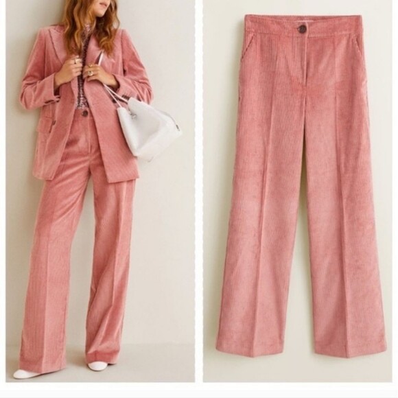 Mango Pants - Mango pink Corduroy Wide Leg Pants